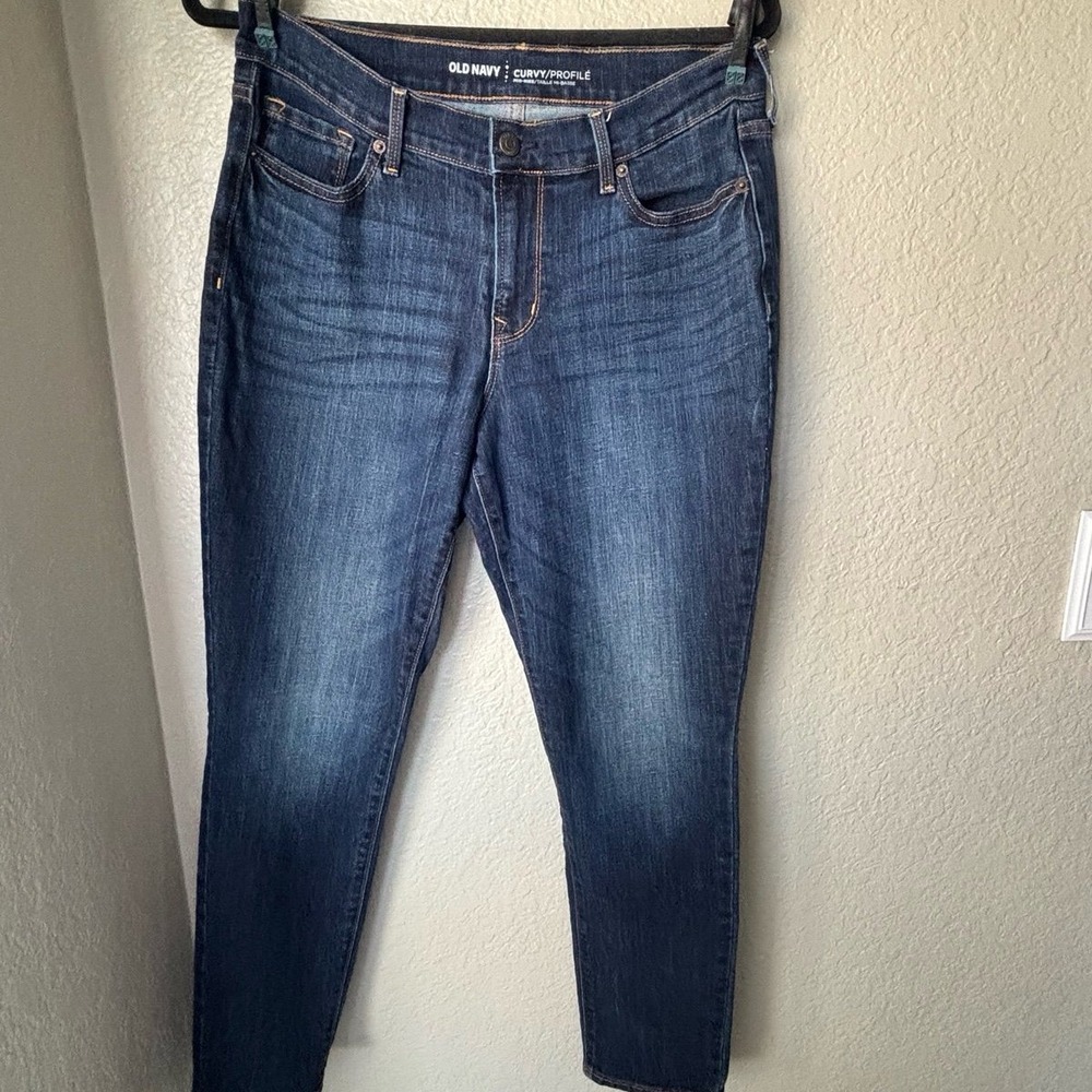 Old Navy Curvy Profile 8S Mid Rise Straight Leg Jeans Dark Wash - Picture 8 of 11